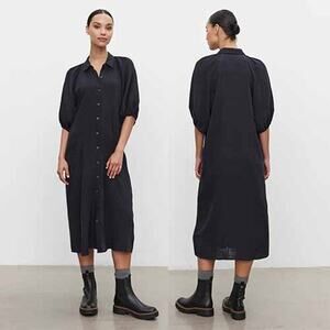 NEW Velvet by Graham & Spencer Breana Cotton Gauze Black Midi Dress